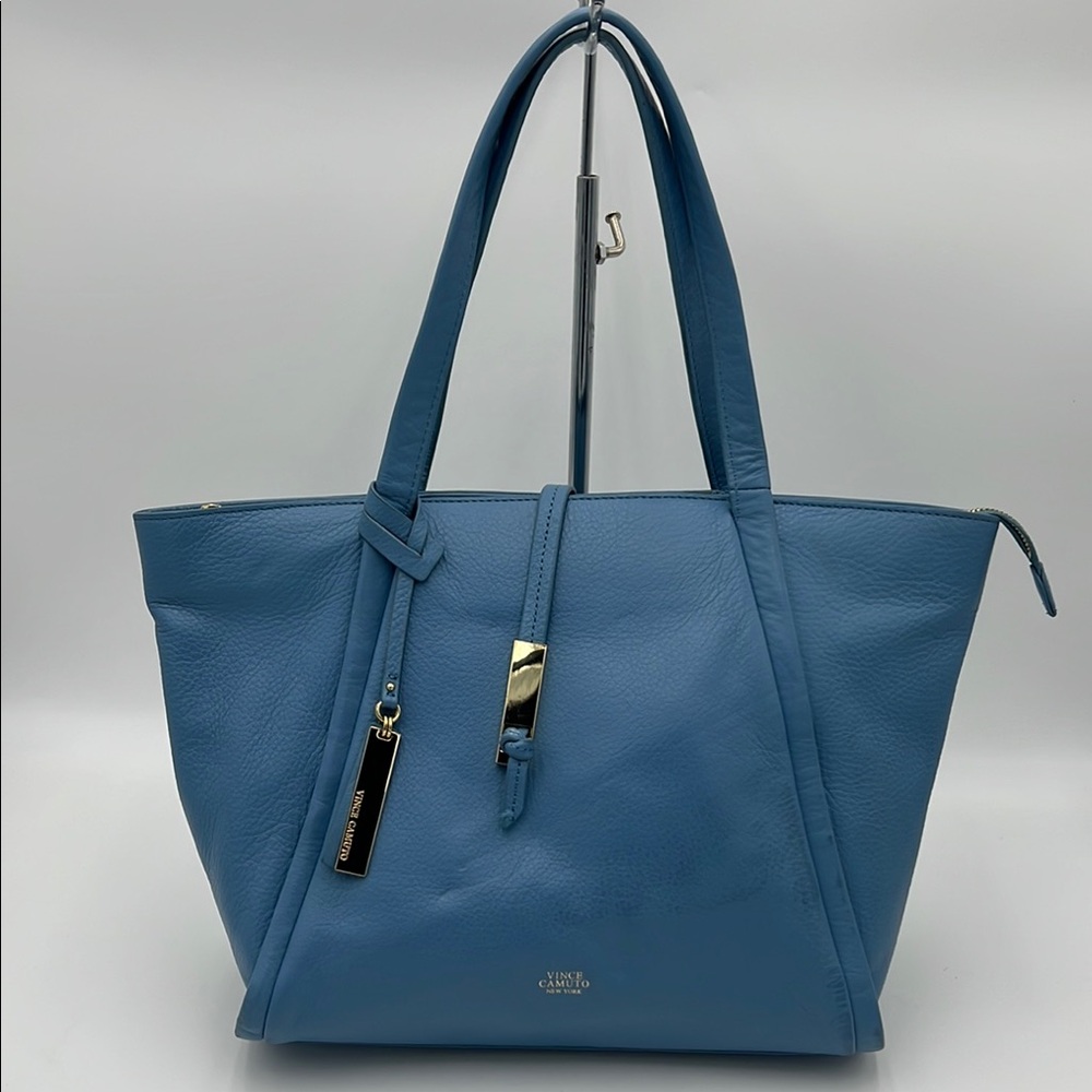 Vince Camuto Blue Leather Tote Bag with Gold Hardware